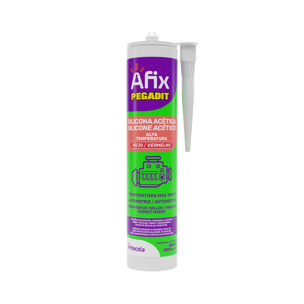 AFIX PEGADIT SILICONA ALTA TEMPERATURA ROJA X 280ML - Caja de 12